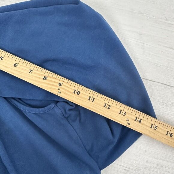 eShakti Midi Dress Size M Blue Fit Flare Asymmetric Puff Sleeve Jersey Cotton - Picture 14 of 14